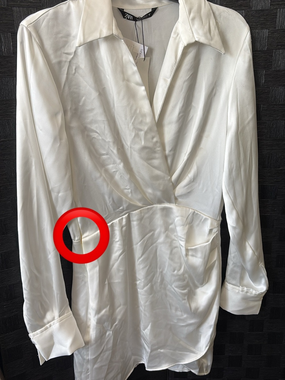 Zara Satin Wrap Shirt Dress - Cream - Picture 3 of 3